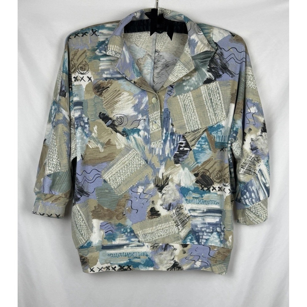 VTG Kay Silver Abstract Art to Wear Shirt(L) Skirt(M) Set Pastel Brushstroke 80s - Picture 3 of 14